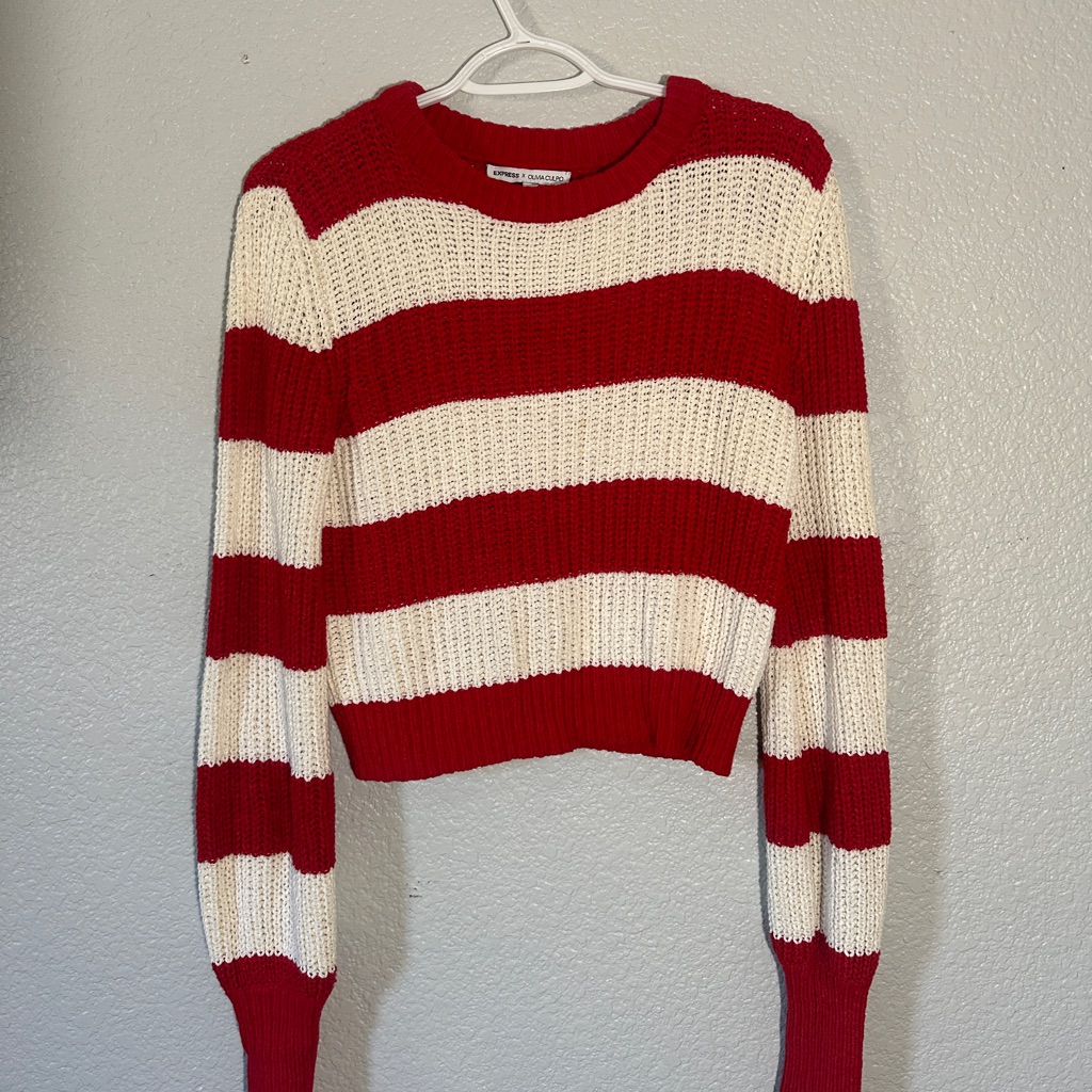 Express X Olivia Culpo Stripped Cropped Sweater Top